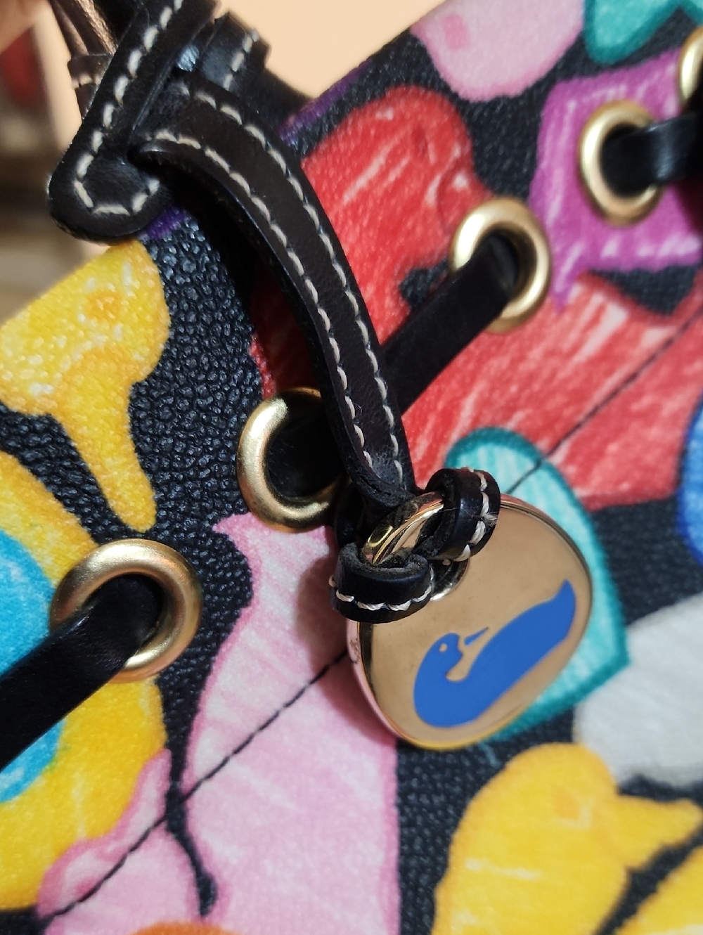 Dooney And Bourke Wonder Duck Multicolor Vintage Satchel Purse Rainbow Leather - Picture 9 of 13